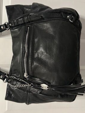 Olivia Harris Black Leather Shoulder Hand Bag Large